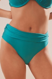 Teal Blue High Shine Roll Top Bikini Bottoms - Image 1 of 5