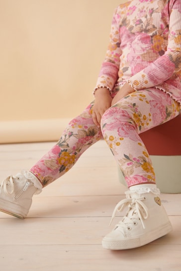 Pink Vintage Floral Rib Jersey Leggings (3mths-7yrs)
