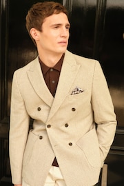 Neutral Double Breasted Wool Blend Dogtooth Blazer - Image 1 of 9