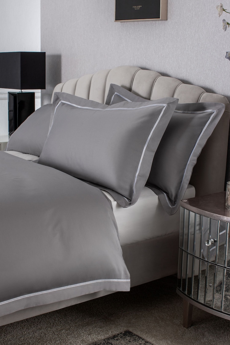 Set of 2 Grey Collection Luxe 600 Thread Count Embroidered Border 100% Cotton Pillowcases - Image 1 of 1