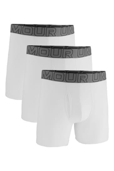 Under Armour White 6 Inch Cotton Performance Boxers 3 Pack