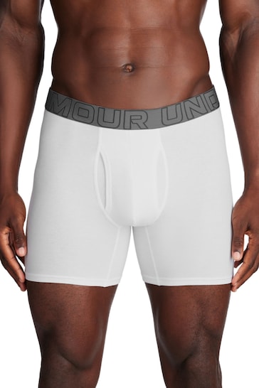 Under Armour White 6 Inch Cotton Performance Boxers 3 Pack