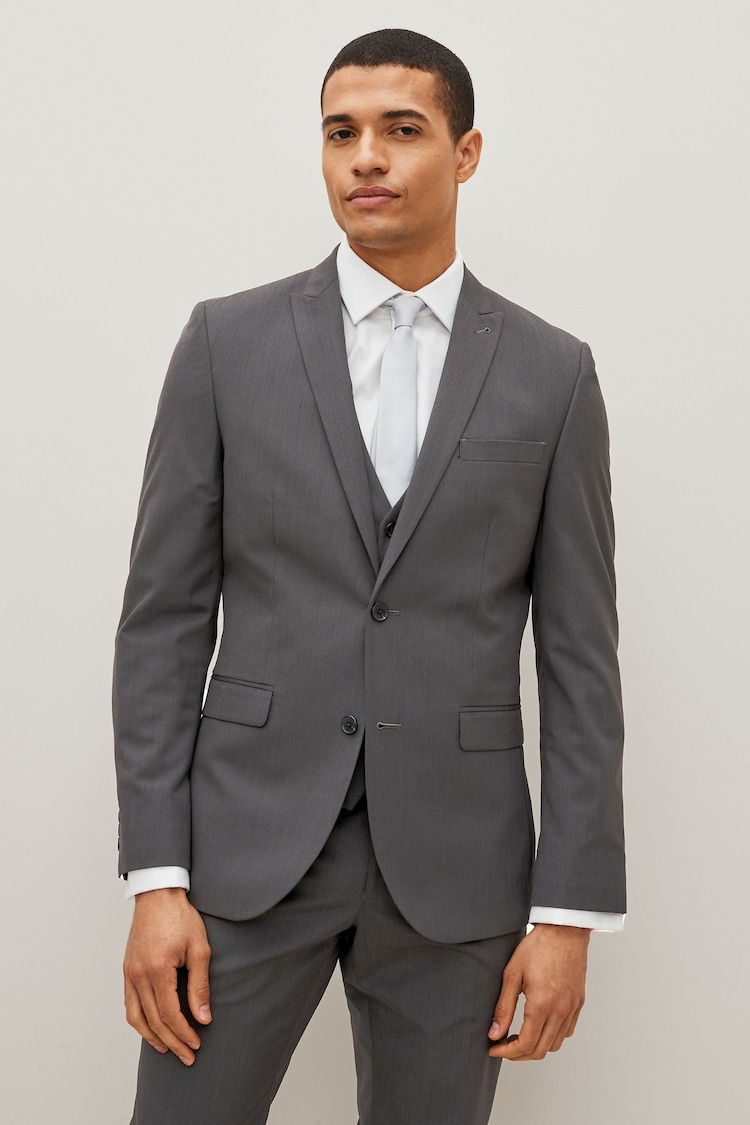 Charcoal Grey Slim Fit Two Button Suit Jacket - Image 1 of 11