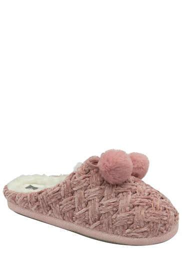 Dunlop Light Pink Ladies Knitted Closed Toe Mule Slippers