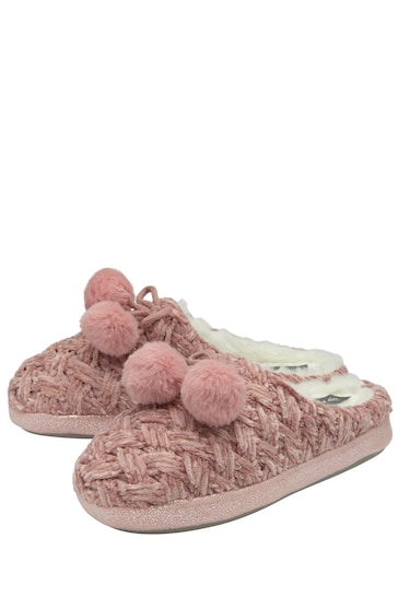 Dunlop Light Pink Ladies Knitted Closed Toe Mule Slippers