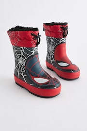 Red/Black Spider-Man Cuff Fleeced-Lined Wellies - Image 1 of 5