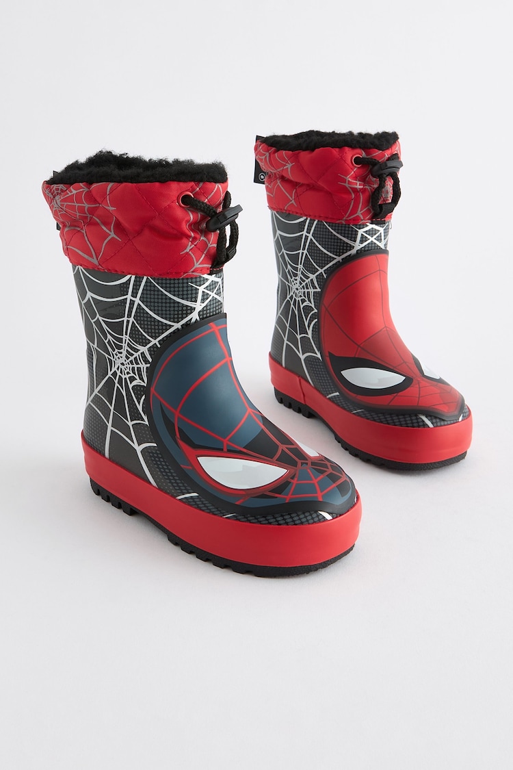 Red/Black Spider-Man Cuff Fleeced-Lined Wellies - Image 1 of 5