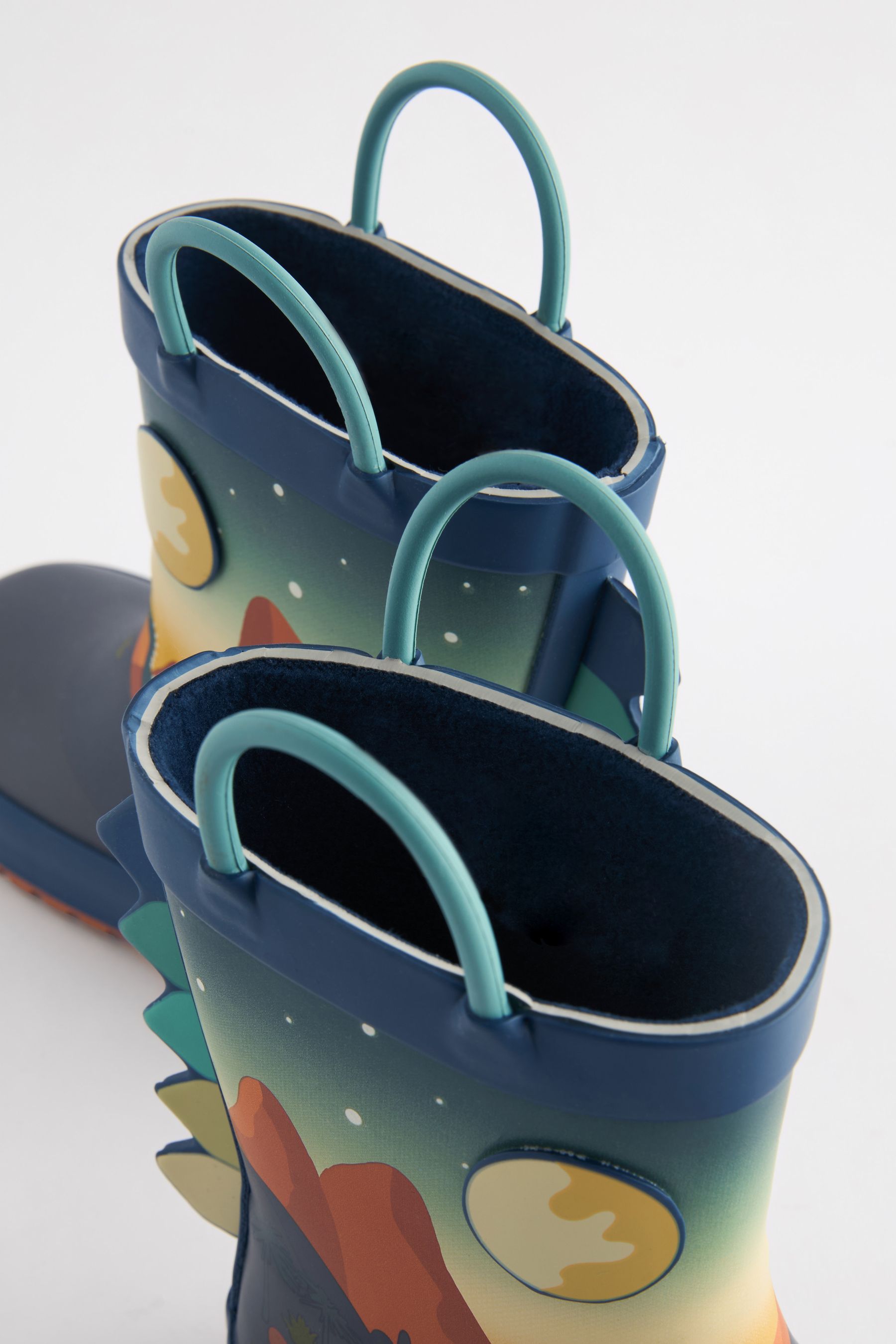 Navy Dinosaur Scene Handle Pull On Wellies