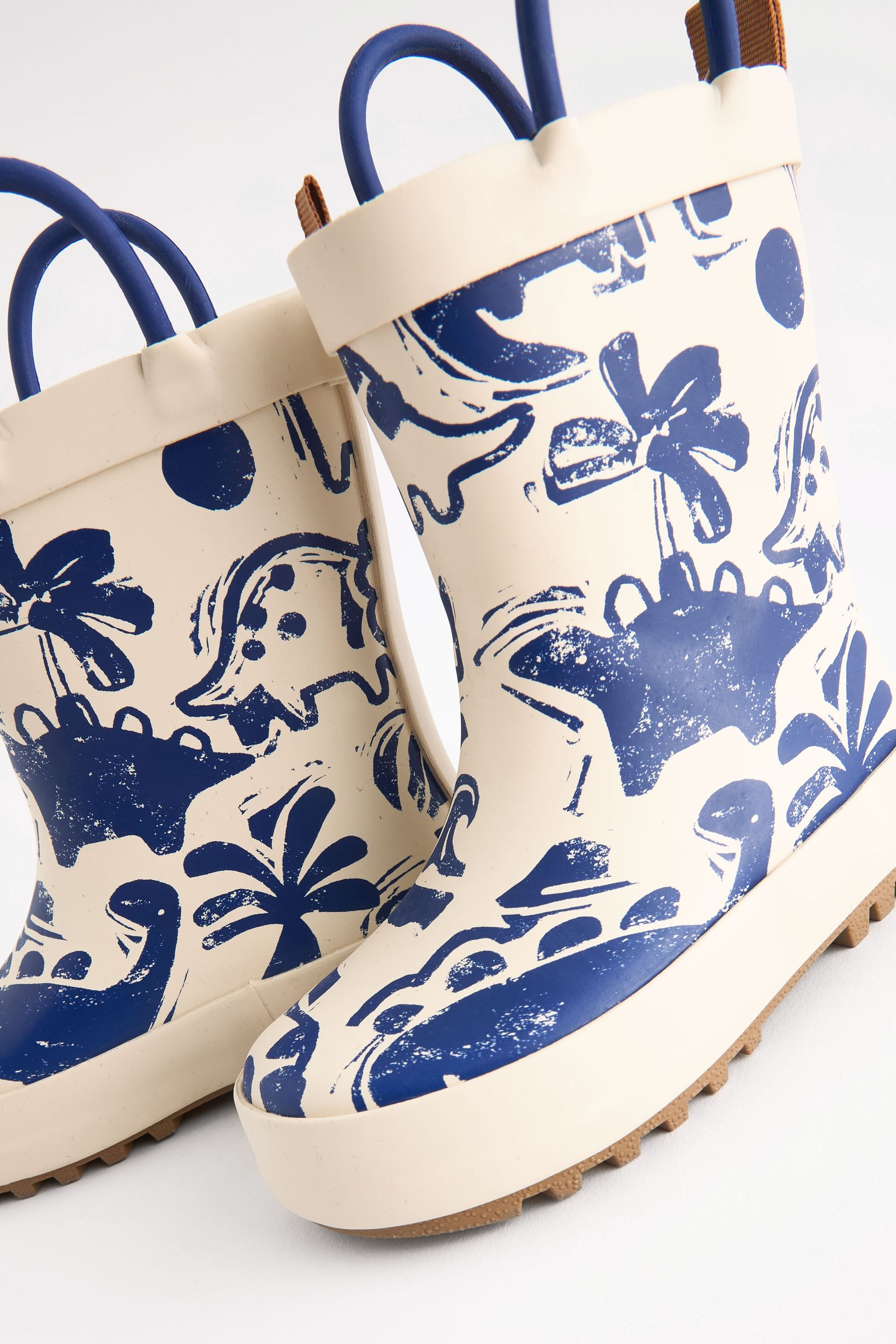 Cream Dinosaur Handle Pull On Wellies