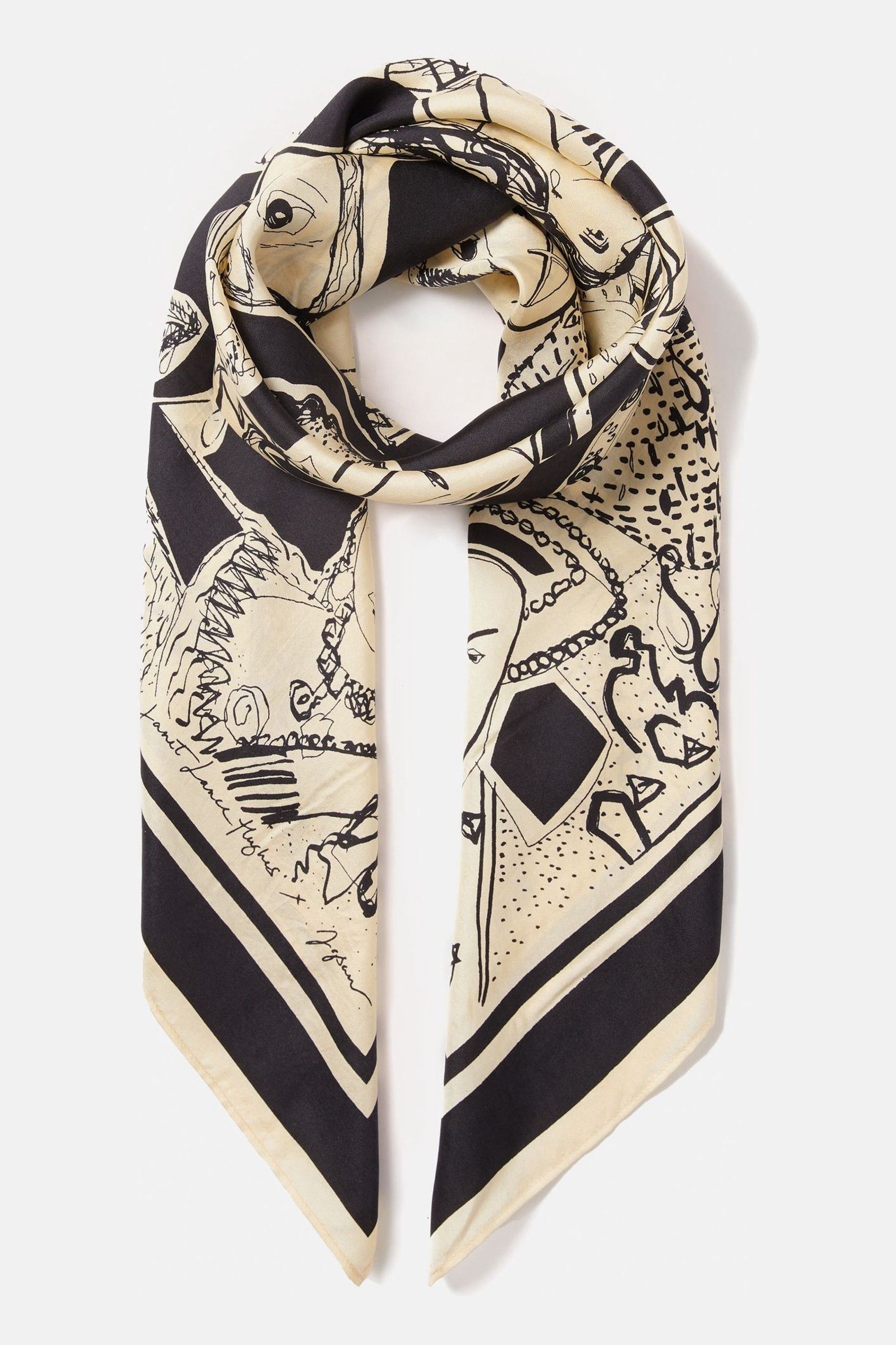 Jigsaw Cream Kings And Queens Silk Scarf