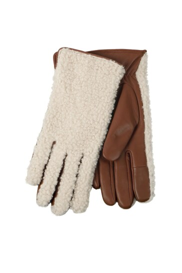 Totes Nude Isotoner Ladies Borg Glove With Leather Palm