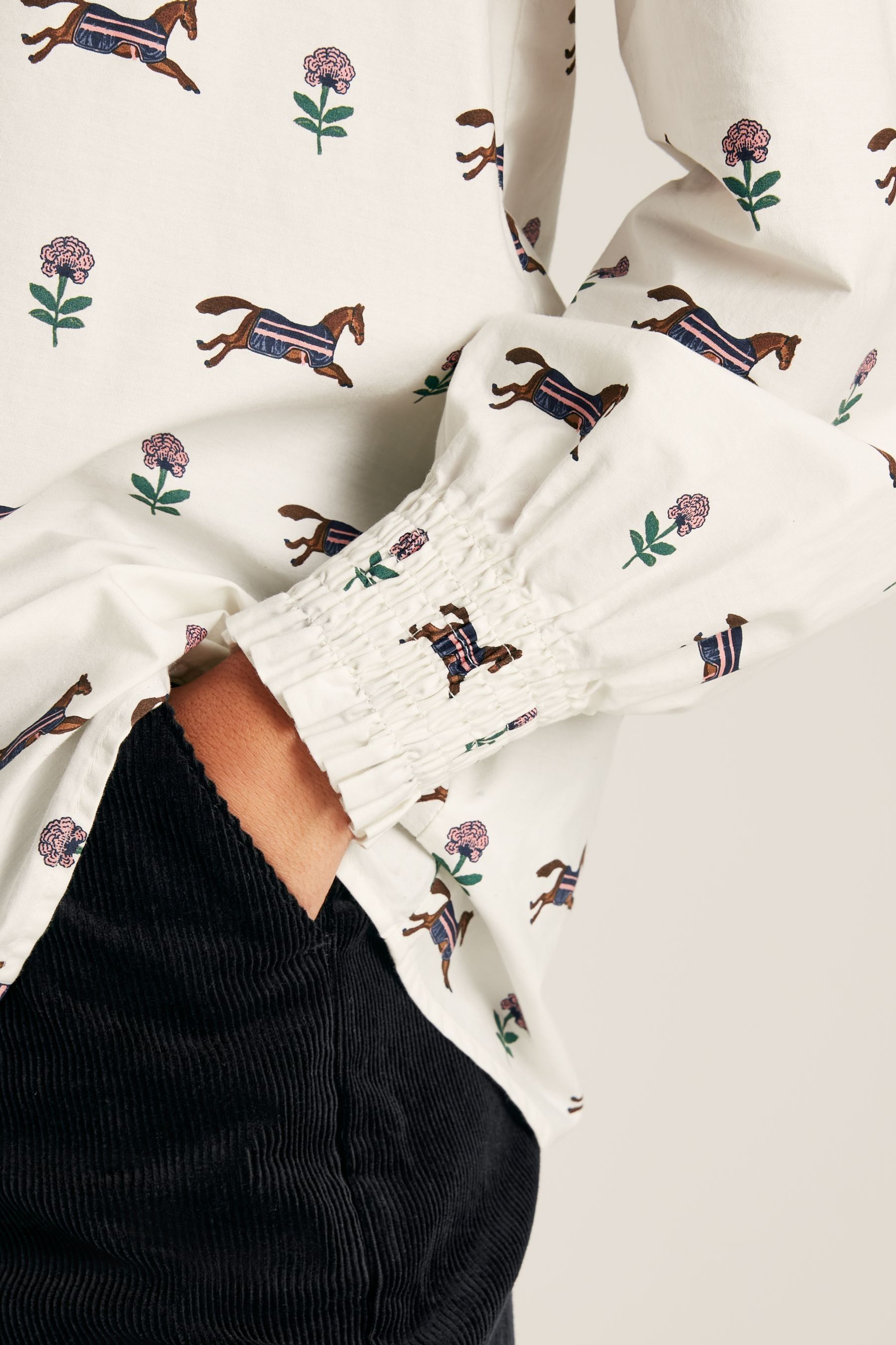 Buy Joules Henrietta Cream Horse Print Frill Blouse from Next Ireland