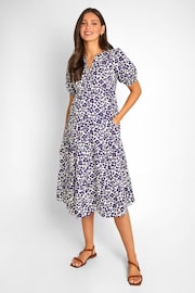 JoJo Maman Bébé Blue Floral Animal Print Tiered Maternity Midi Shirt Dress - Image 1 of 5