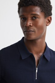 Reiss Navy Fizz Knitted Half-Zip Polo T-Shirt - Image 1 of 5
