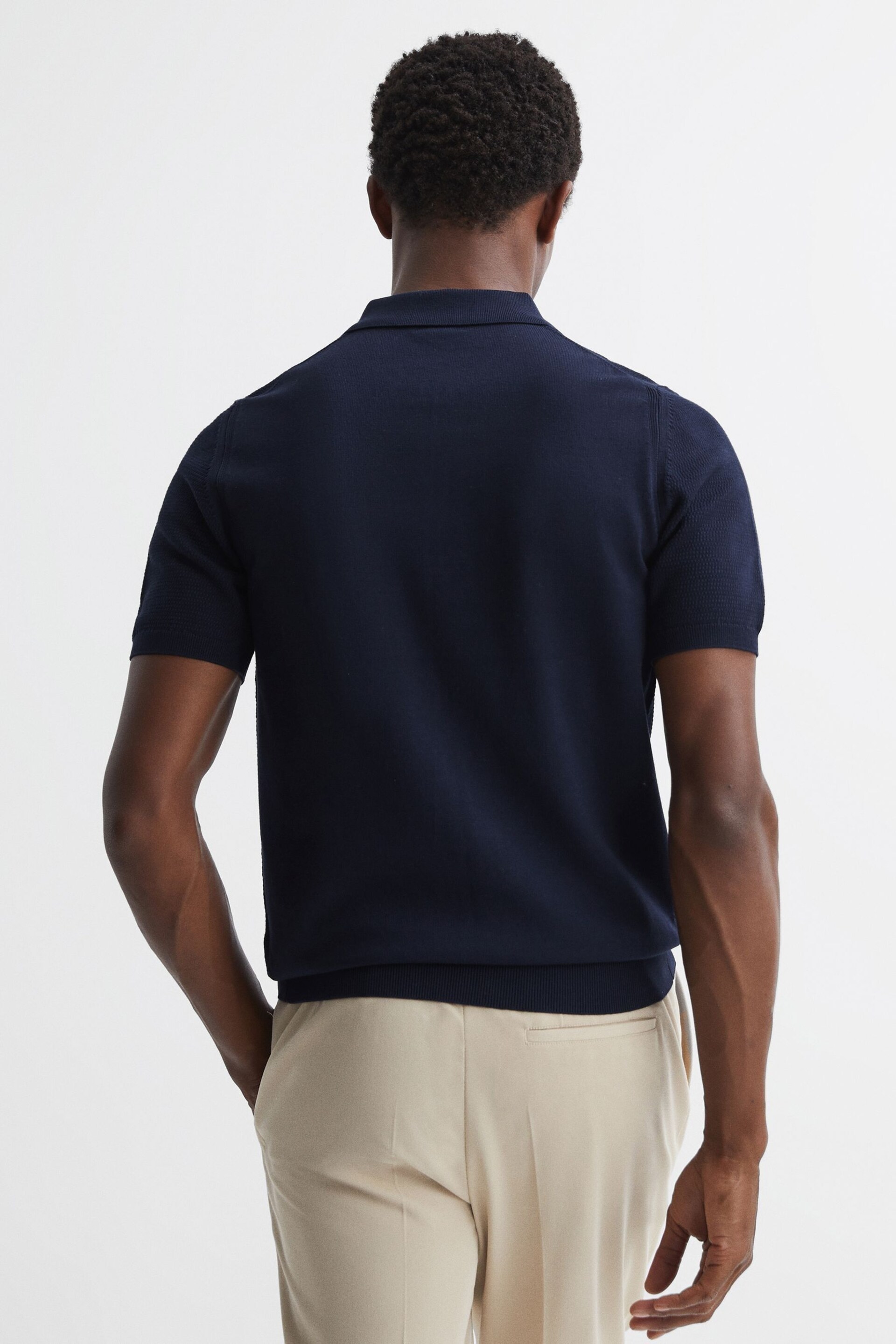 Reiss Navy Fizz Knitted Half-Zip Polo T-Shirt - Image 5 of 5