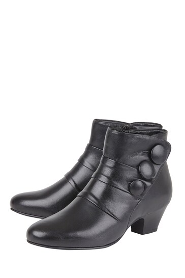 Lotus Black Leather Ankle Boots