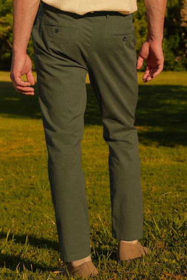 Khaki Green Slim Smart Textured Chino Trousers