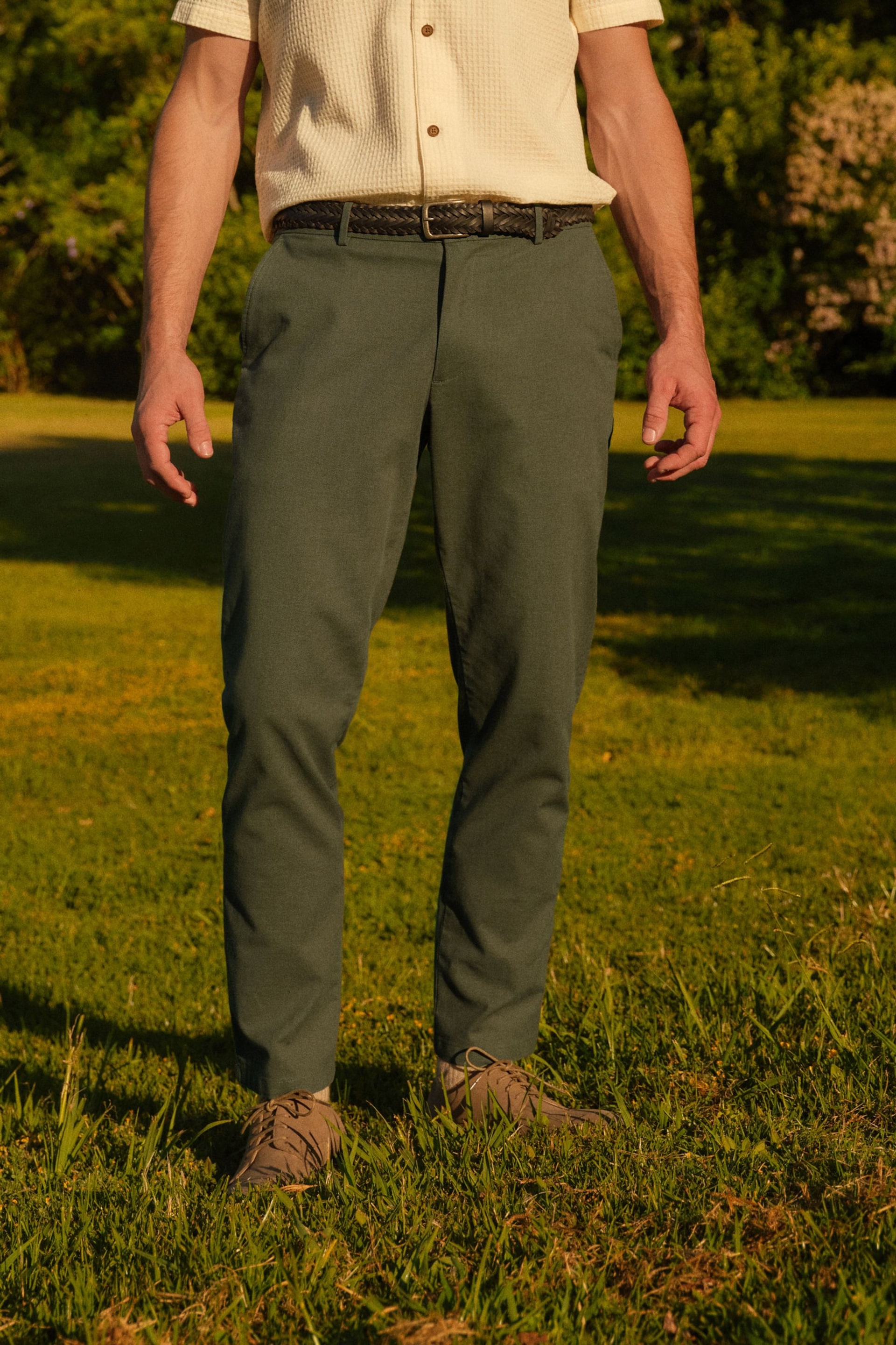 Khaki Green Slim Smart Textured Chino Trousers - Image 3 of 3