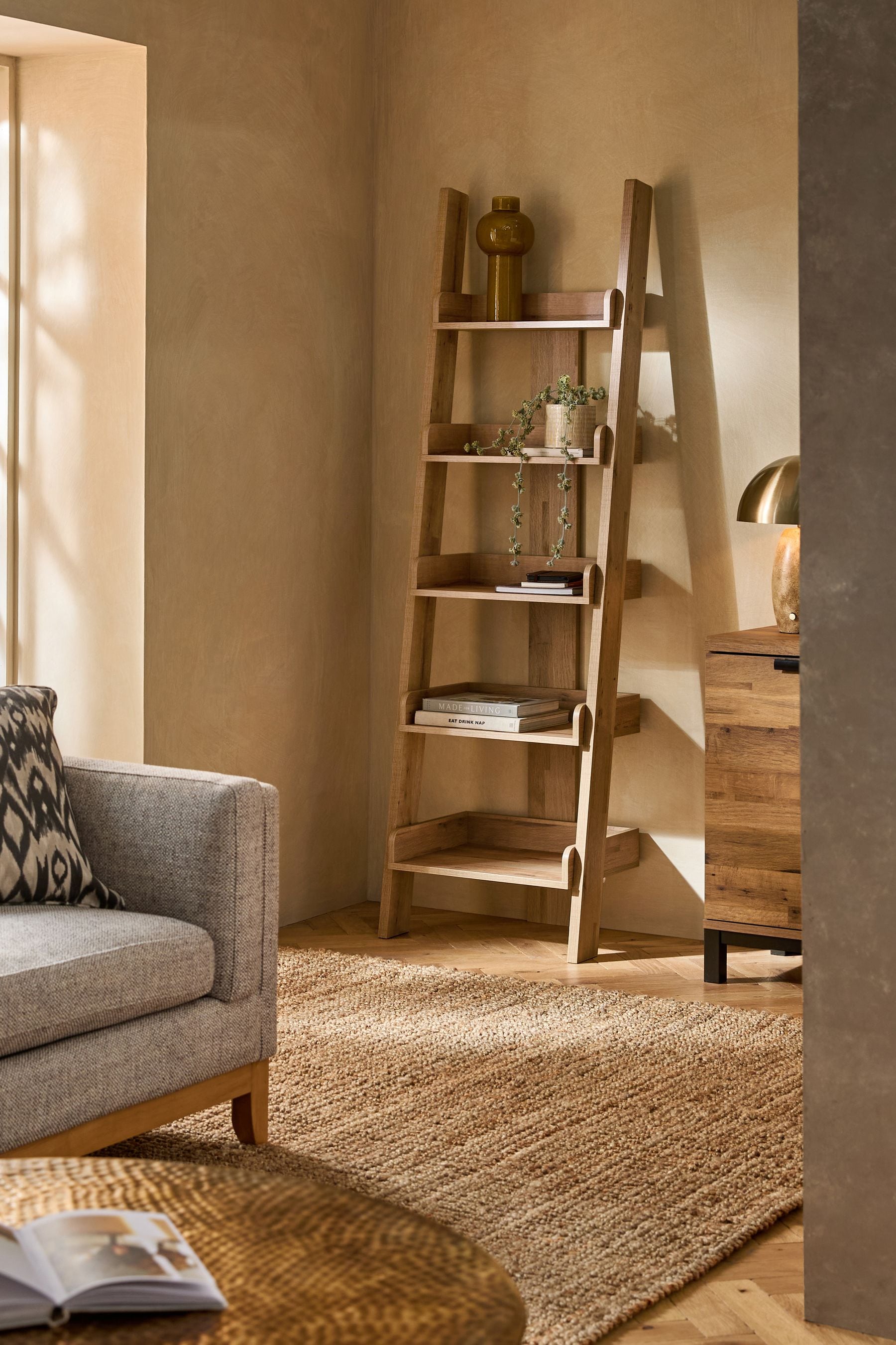 Dark Bronx Oak Effect Ladder Shelf