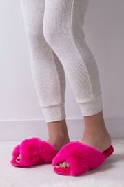 Totes Pink Plush Faux Fur Cross Over Slider Slippers - Image 1 of 5