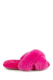 Totes Pink Plush Faux Fur Cross Over Slider Slippers - Image 2 of 5