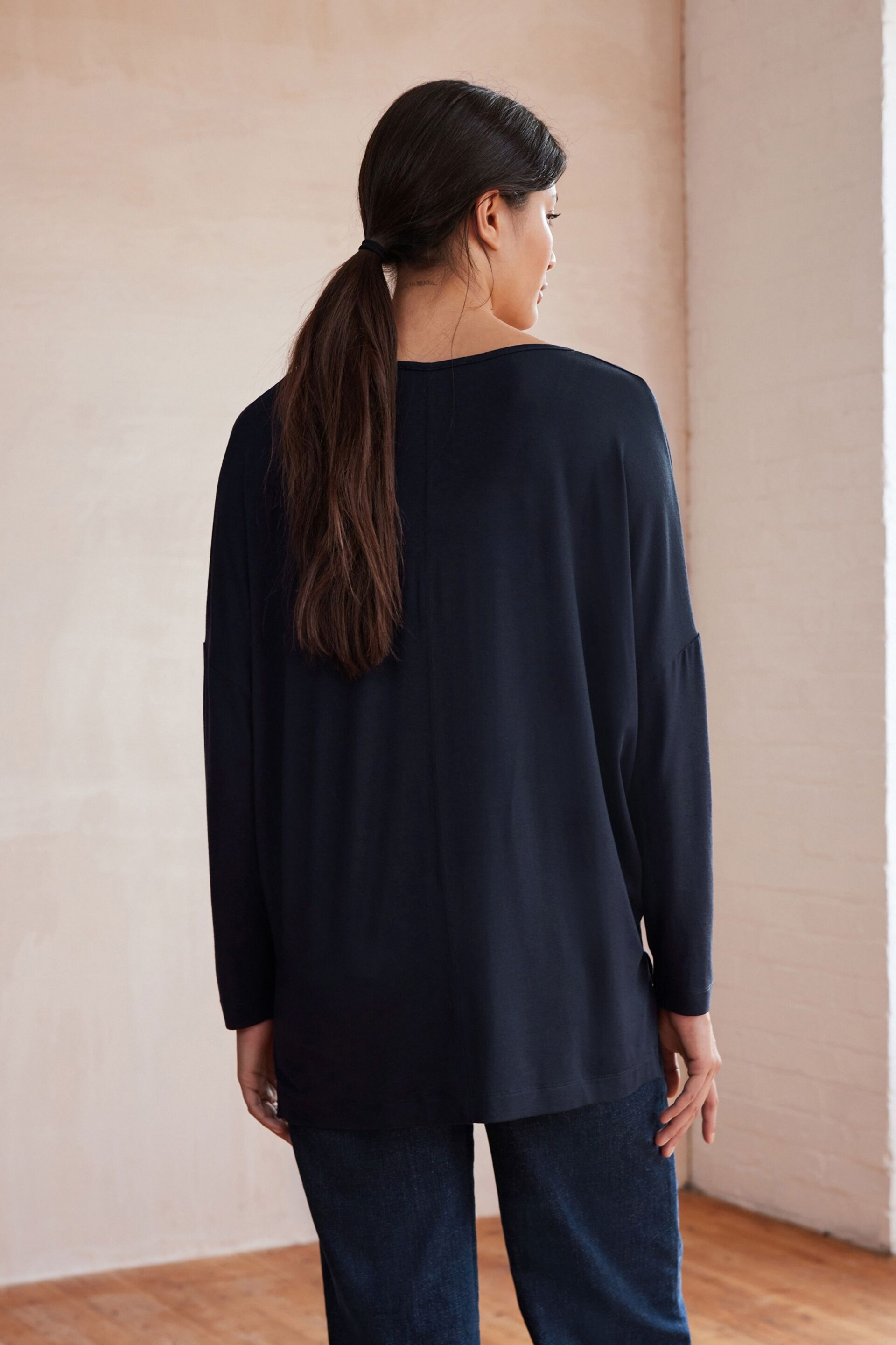 Navy Blue Long Sleeve Tunic Top - Image 4 of 7