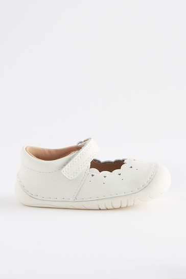 White Leather Wide Fit (G) Crawler Mary Jane Shoes