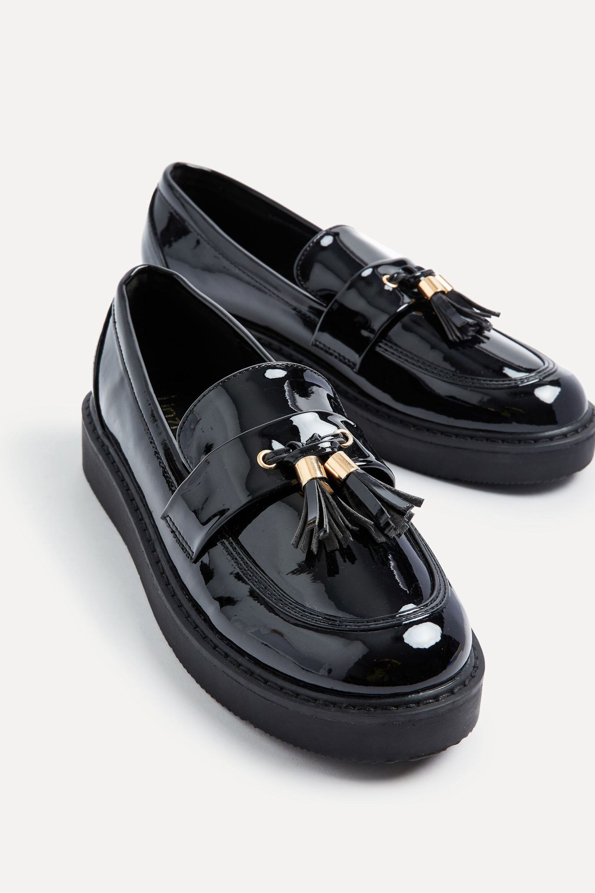 Linzi Black Gemina Platform Loafers with Tassels And Gold Detail - Image 4 of 5