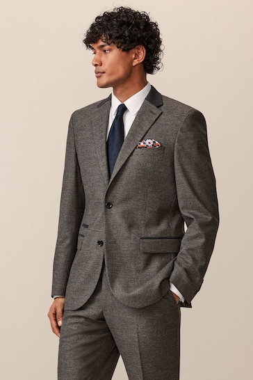 Brown Tailored Fit Trimmed Texture Suit Jacket