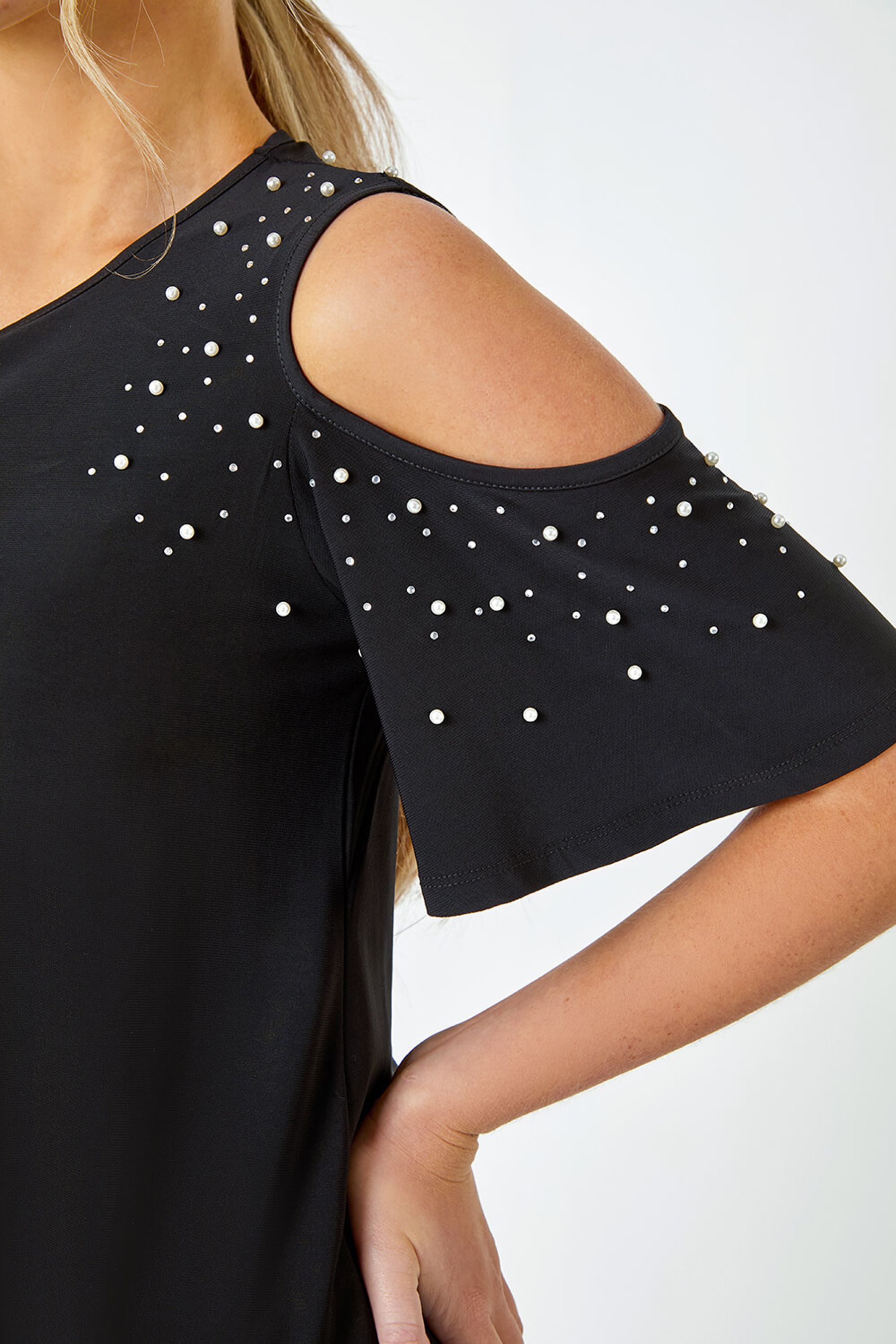 Black sparkle cold shoulder top online