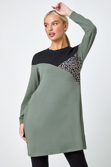 Roman Green Animal Colour Block Knit Dress