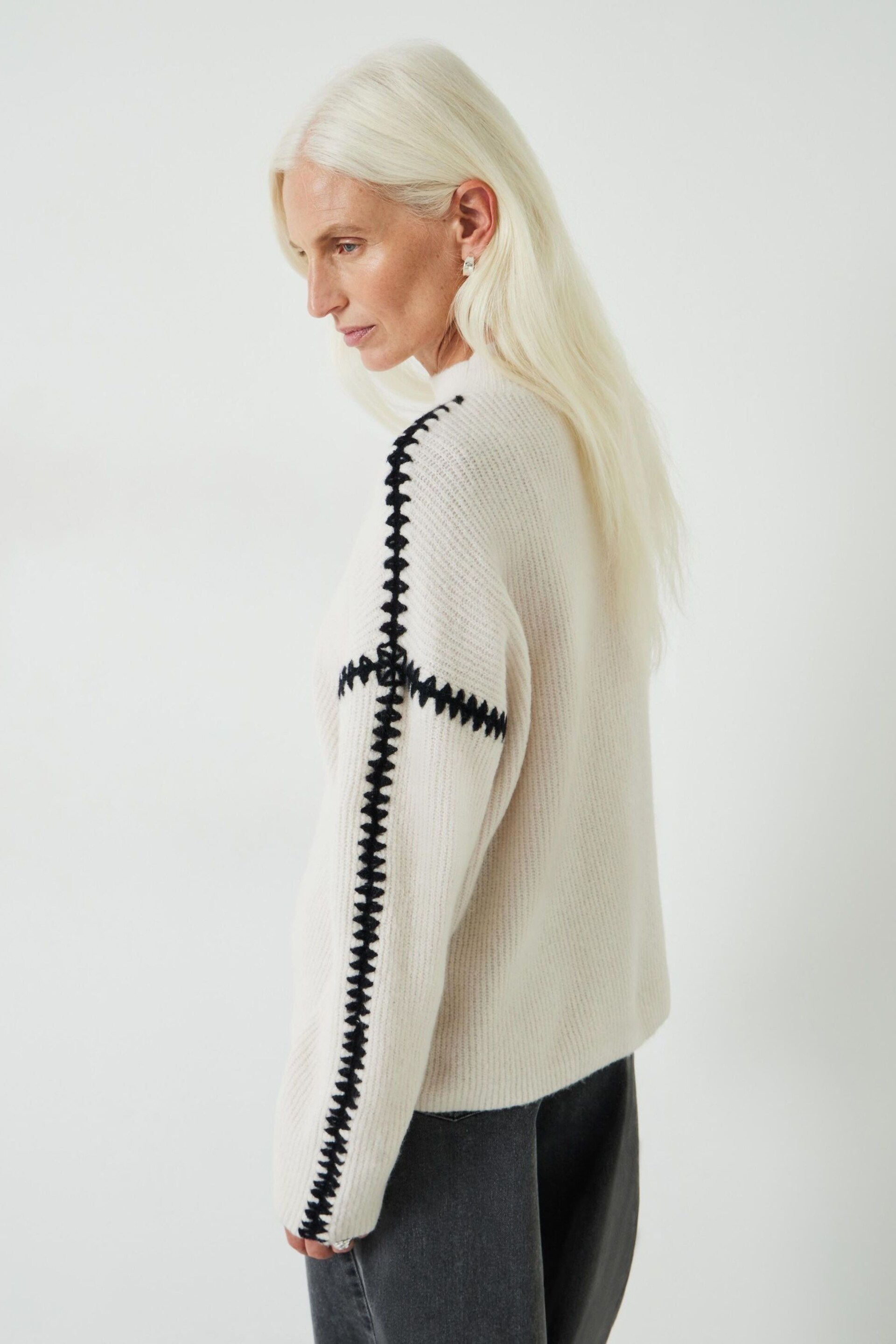 Hush Natural Celine Contrast Stitch Knitted Jumper - Image 3 of 5