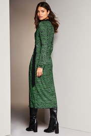 Lipsy Green Petite Jersey Wrap V Neck Ruched Hardware Midi Shirt Dress - Image 2 of 4