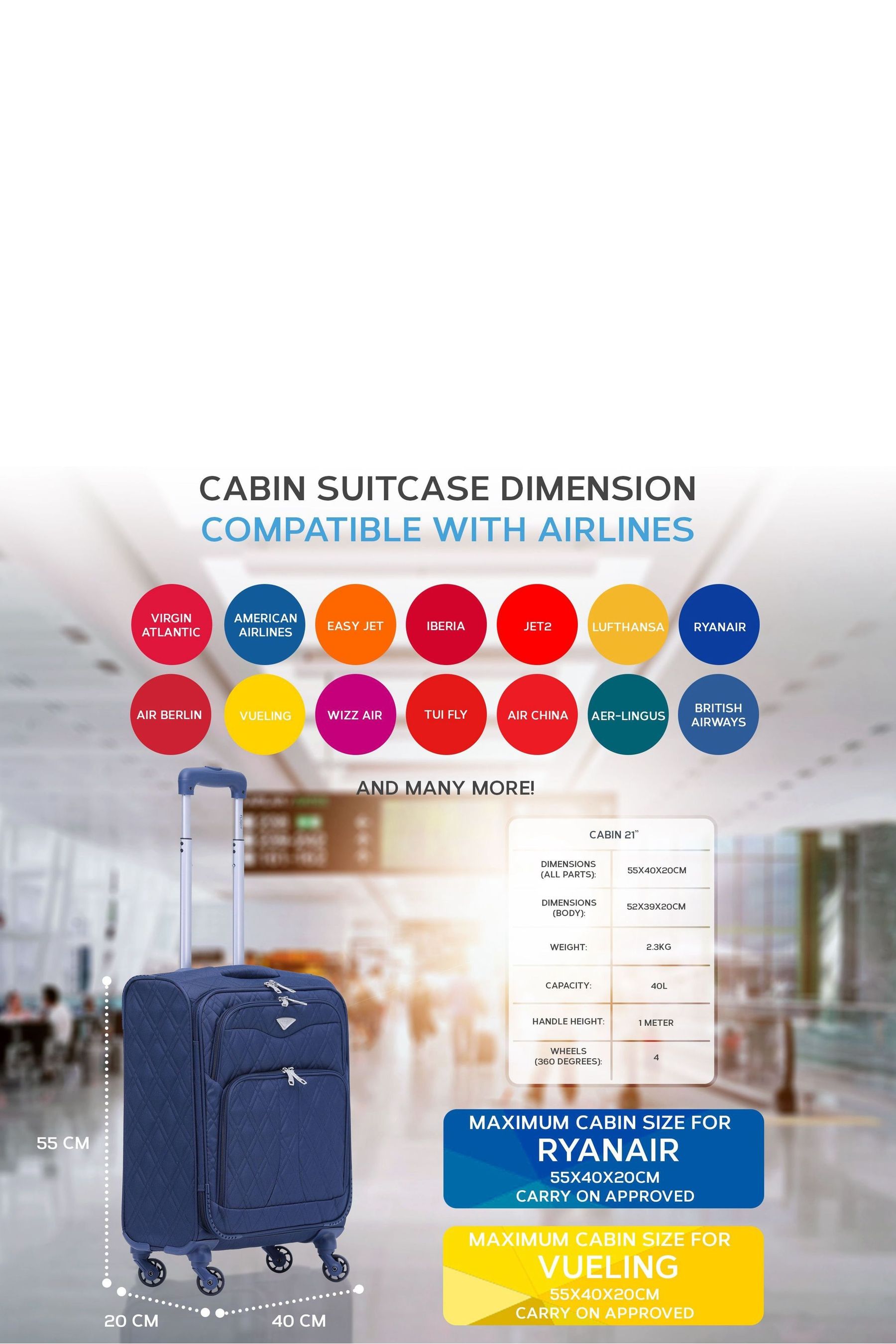 Flight Knight Navy 55x40x20cm Ryanair Priority Soft Case Cabin Carry On Suitcase Hand Luggage