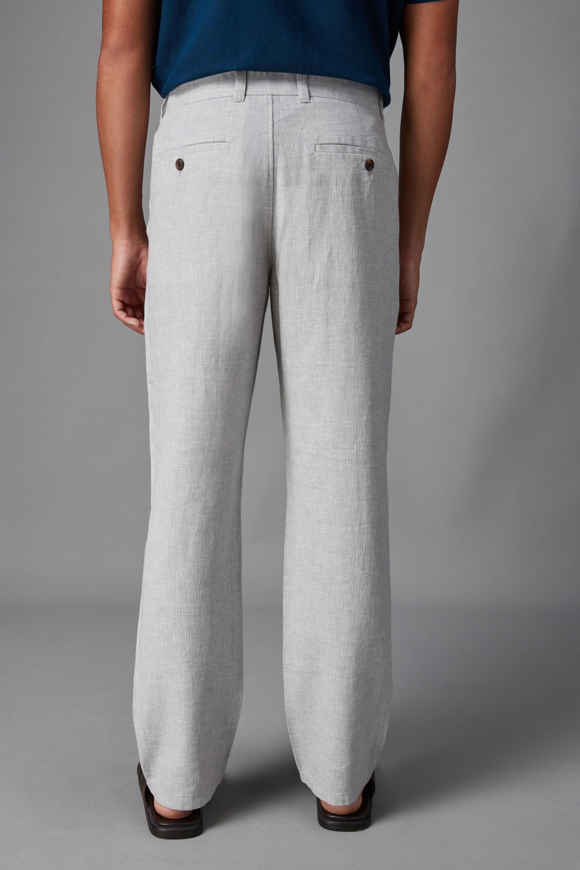 Light Grey Textured Linen Blend Trousers - Image 3 of 5