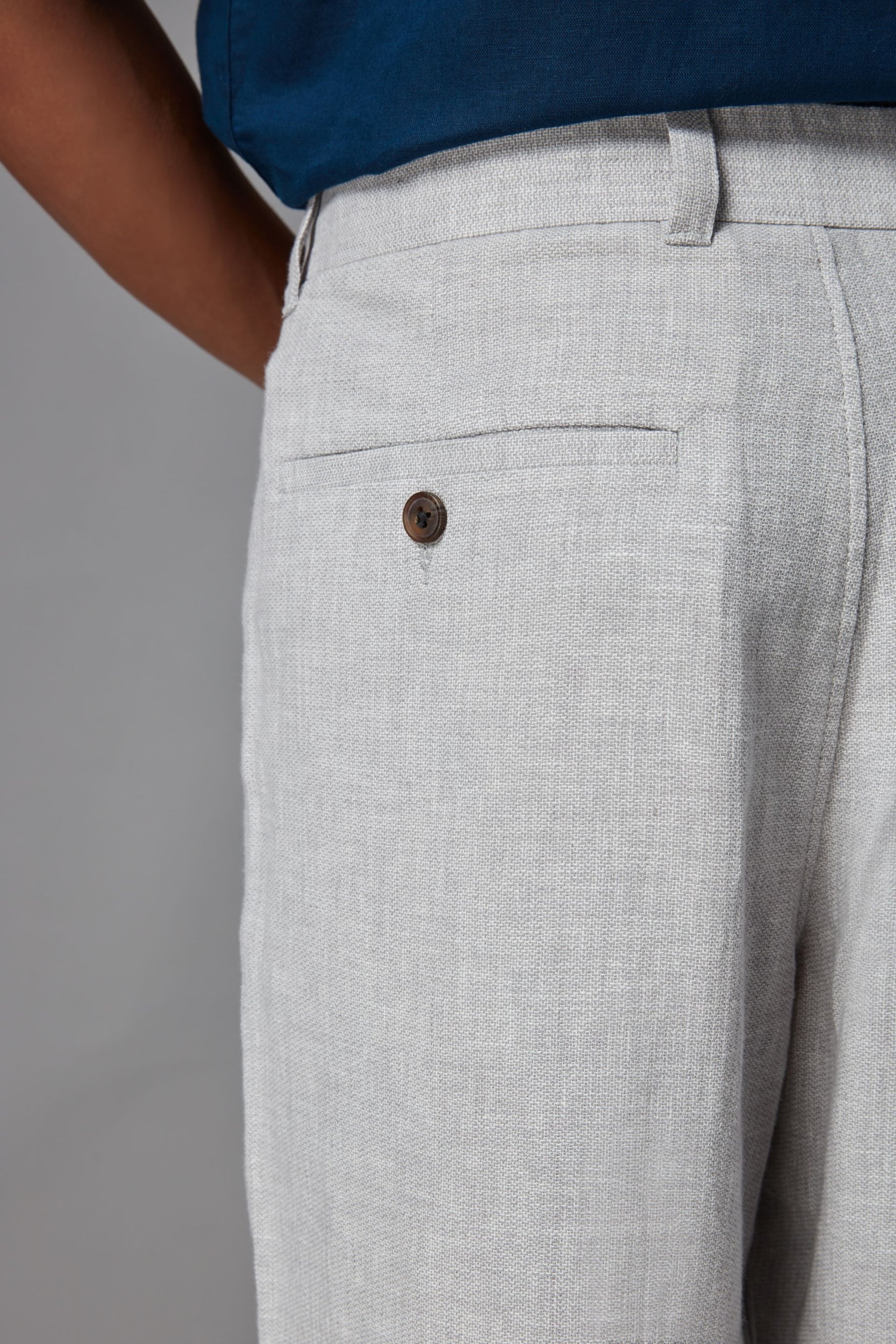 Light Grey Textured Linen Blend Trousers - Image 5 of 5
