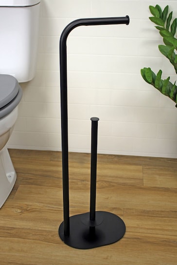 Showerdrape Black Aspen Freestanding Toilet Roll and Spare Paper Holder