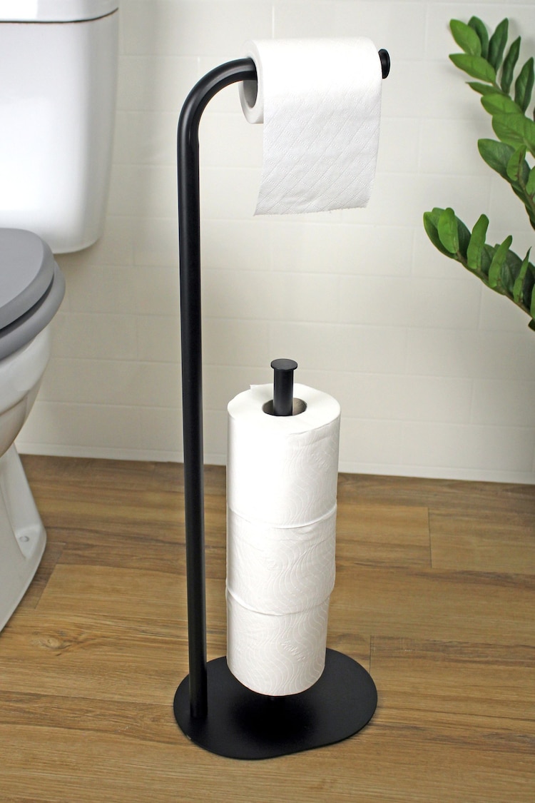 Showerdrape Black Aspen Freestanding Toilet Roll and Spare Paper Holder - Image 2 of 3