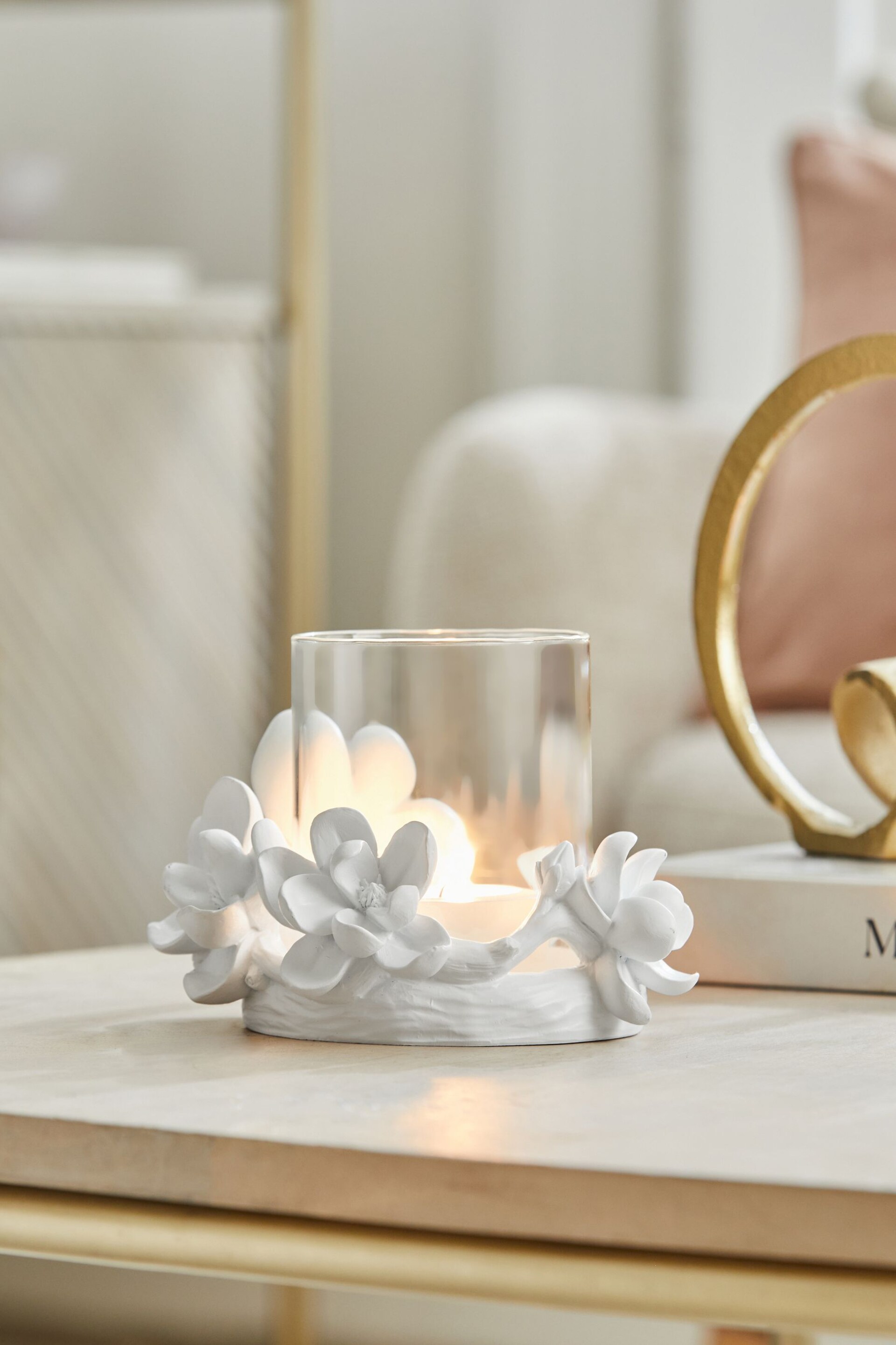 White Floral Tealight Candle Holder - Image 1 of 5