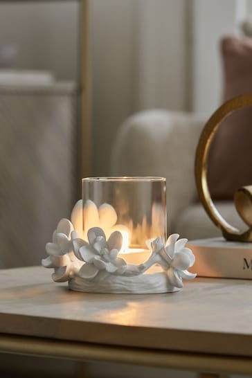 White Floral Tealight Candle Holder