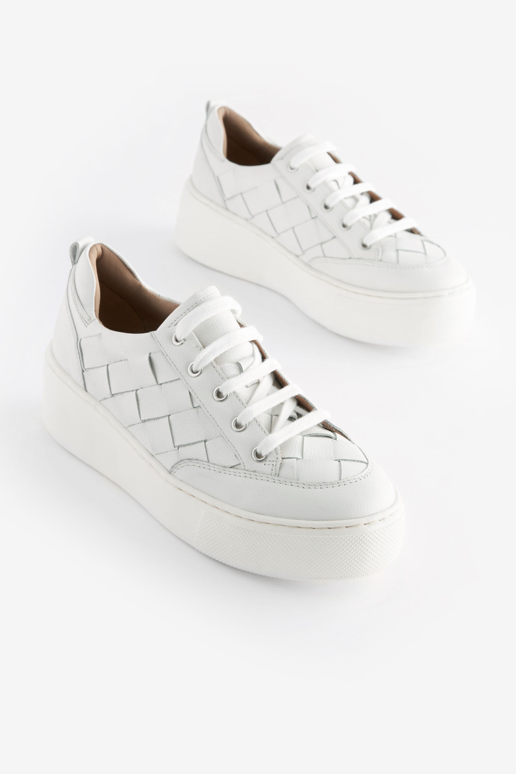 Buy White Signature Forever Comfort Leather Weave Chunky Wedge Platform Trainers from Next Luxembourg