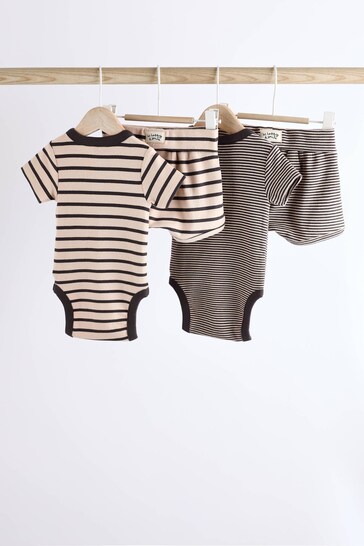 Monochrome Stripe Baby Rib Wrap Bodysuits And Shorts Set 4 Pack (0mths-2yrs)