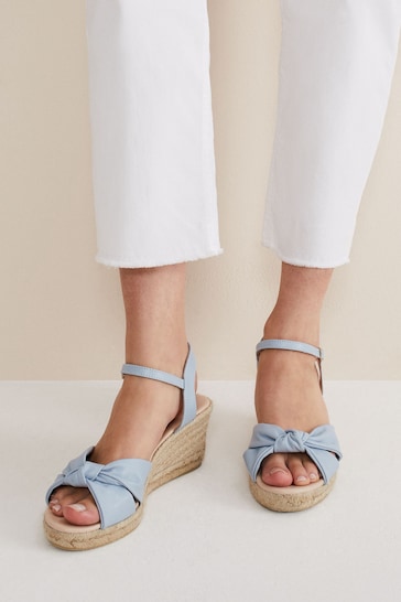 Phase Eight Blue Leather Knot Front Espadrille Sandals