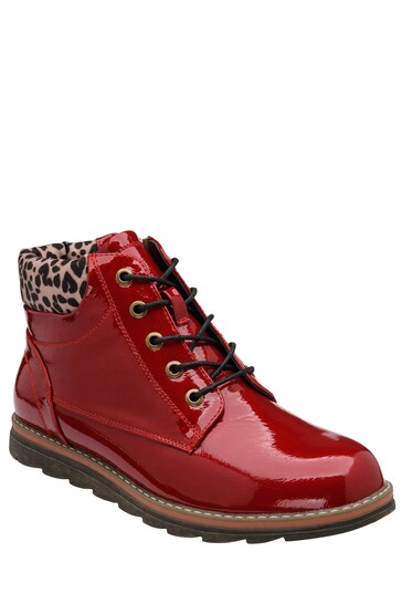 Lotus Cherry Red Patent Lace-Up Ankle Boots