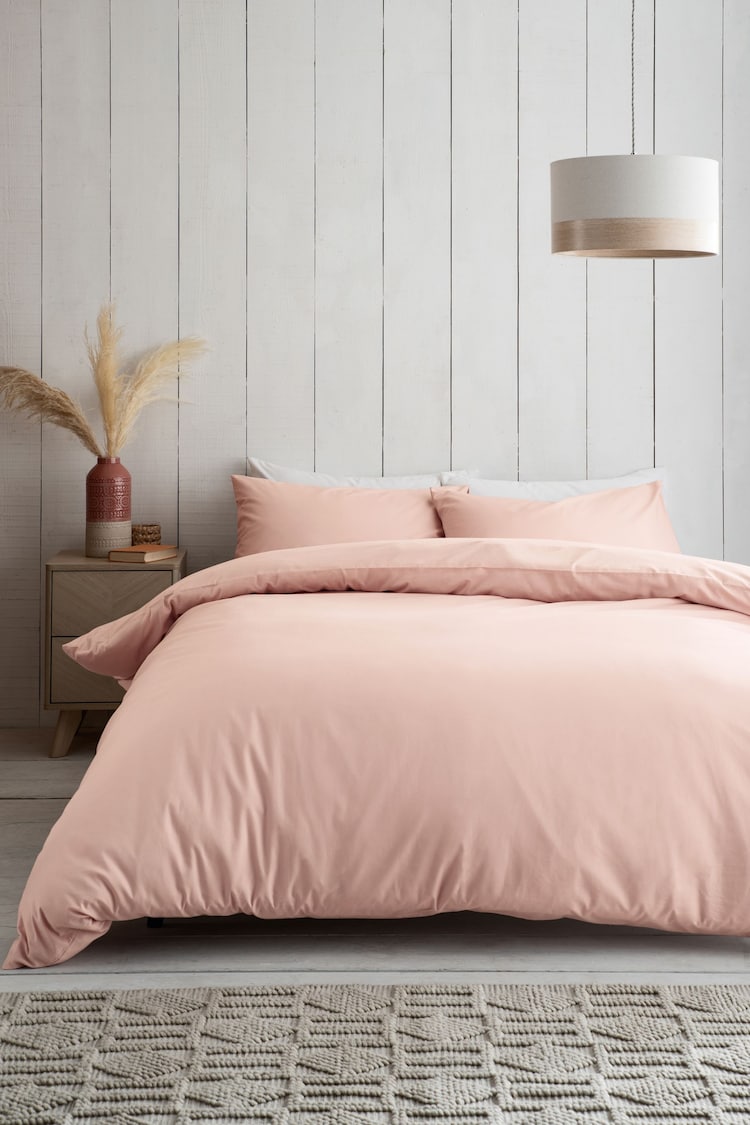 Pink Blush Cotton Rich Plain Duvet Cover and Pillowcase Set - Image 1 of 3