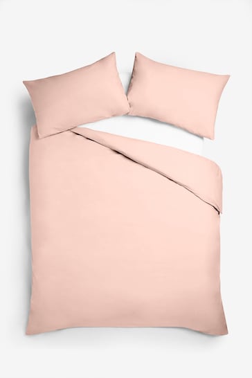 Pink Blush Cotton Rich Plain Duvet Cover and Pillowcase Set