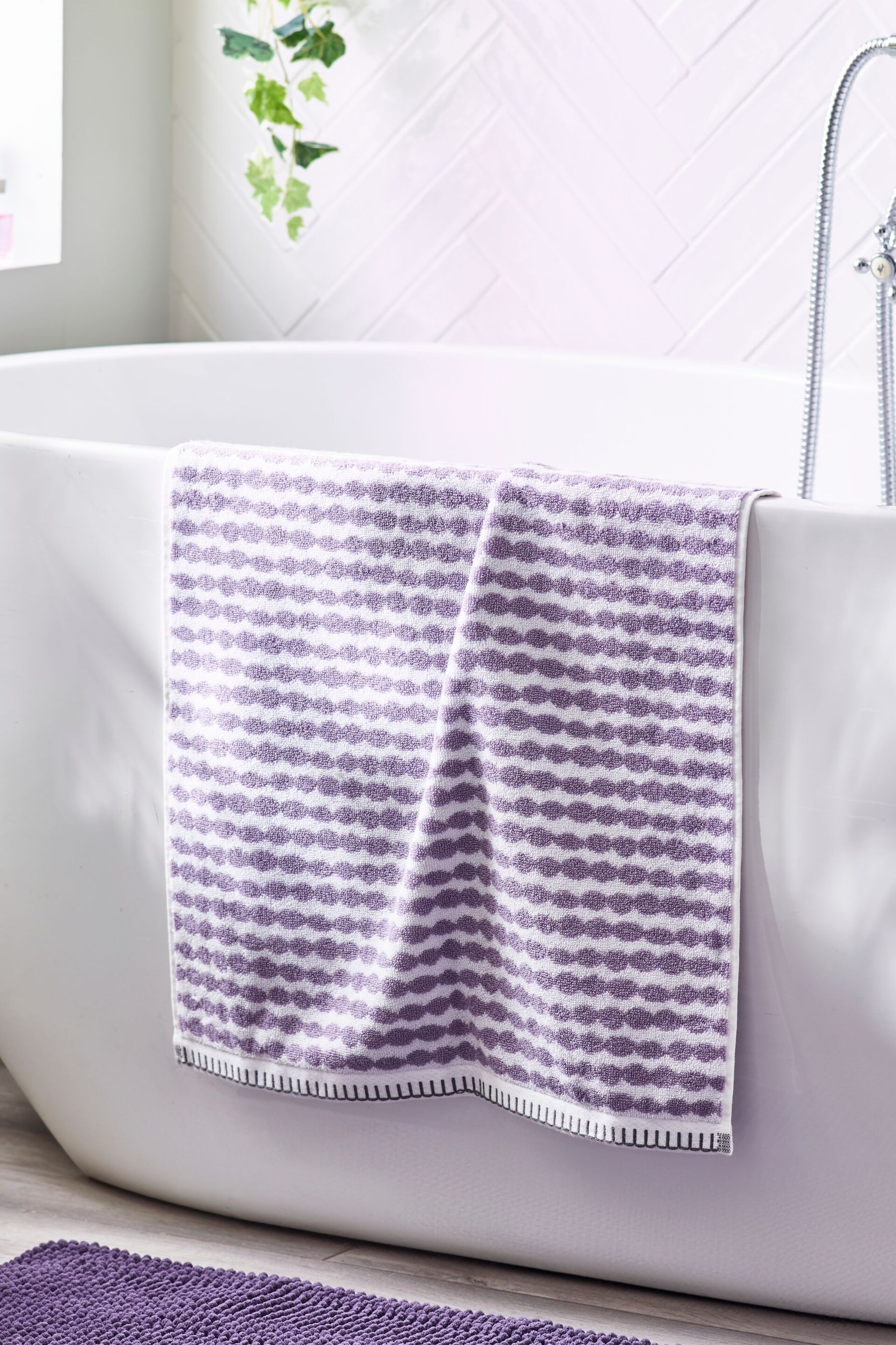 Lilac Purple Stripe Towel 100% Cotton - Image 4 of 5