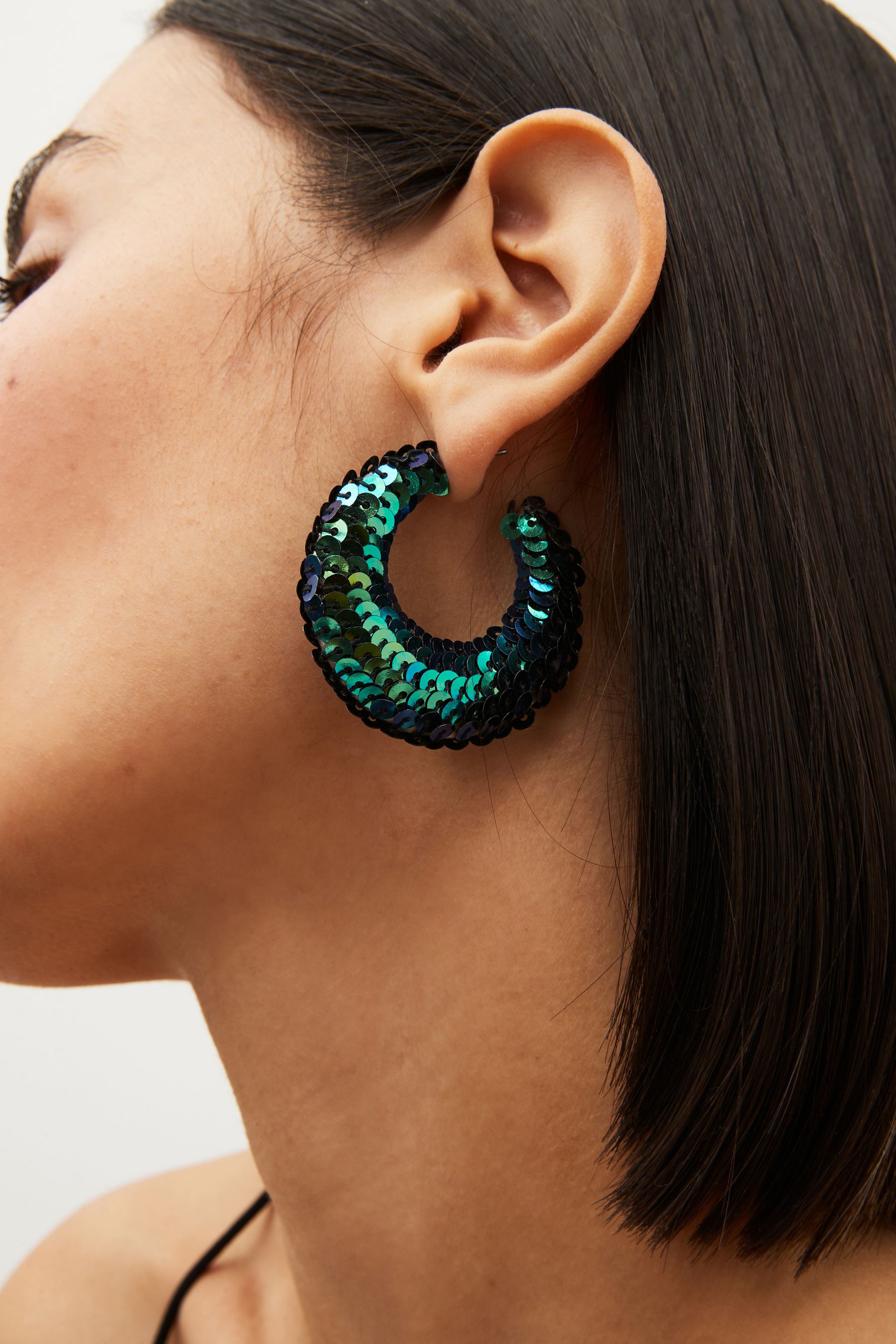 Green sequin earrings online