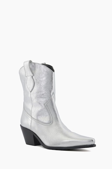 Dune London Silver Pardner Pull On Western Boots