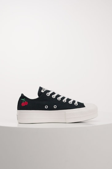 Converse Black Cherry Embroidered Ox Lift Trainers
